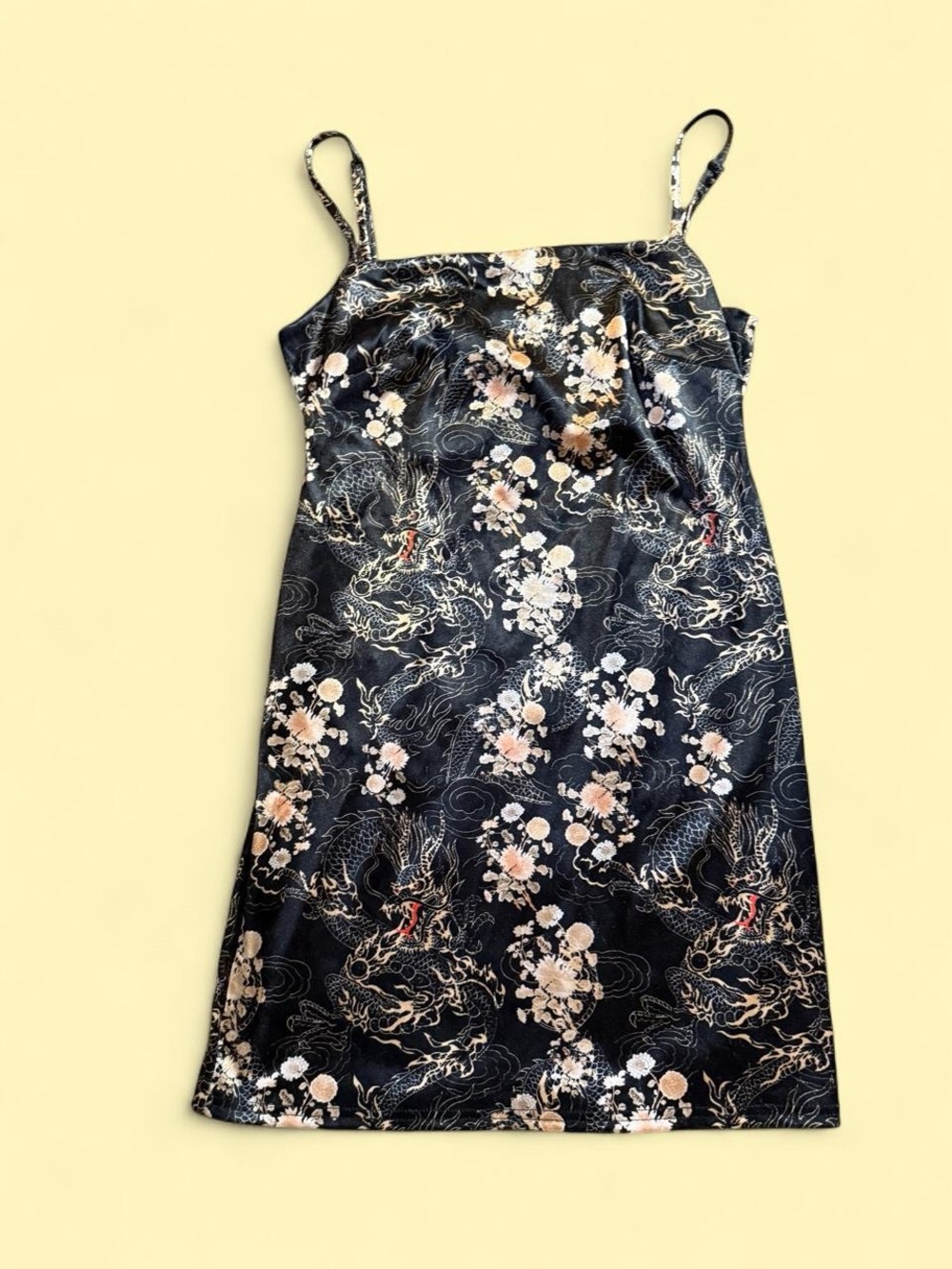 Urban Outfitters Black Satin Floral & Dragon Slip Dress